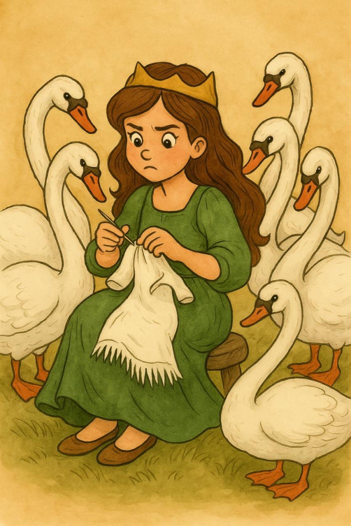The Six Swans illustrated story panel