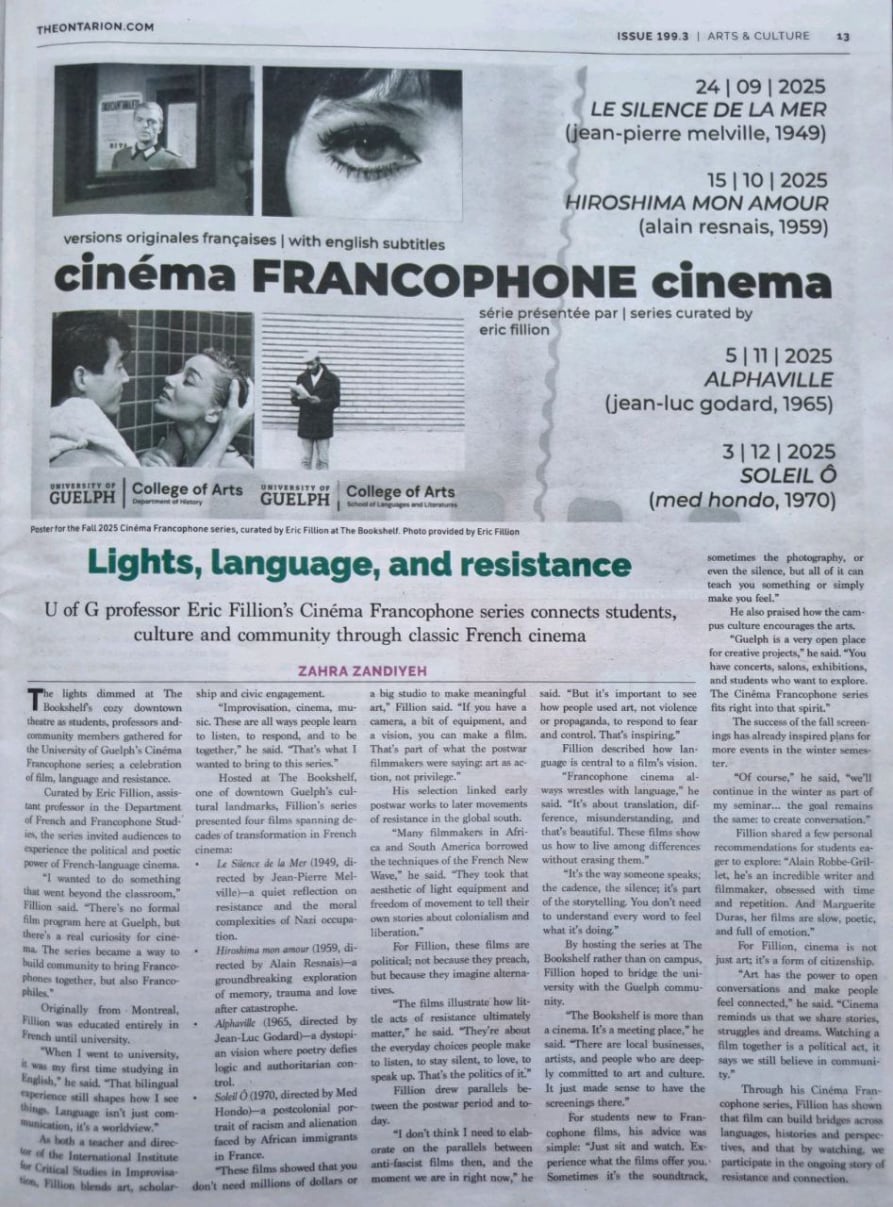 Cinema Francophone article in The Ontarion