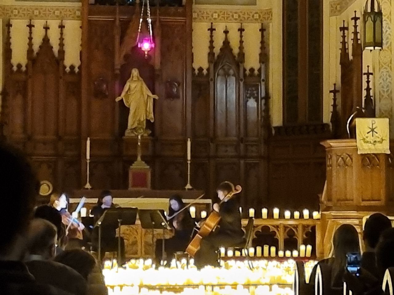 Candlelight string concert in a historic church in Eastern Canada