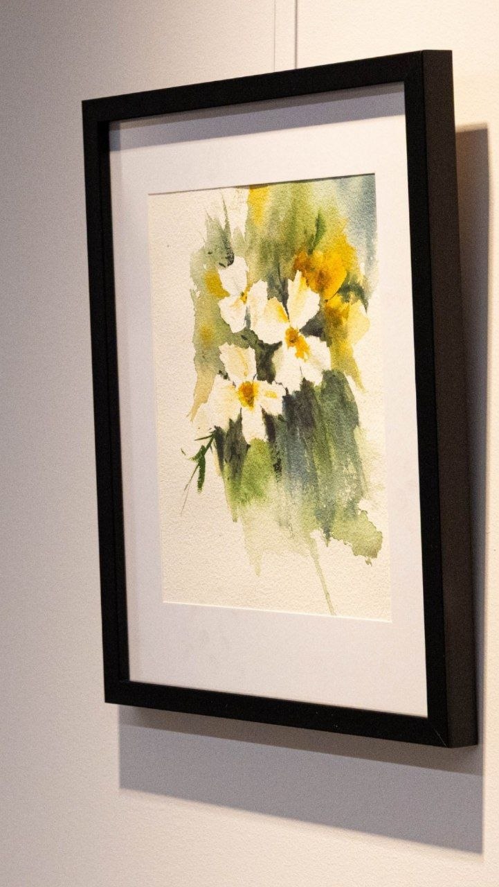 Framed floral watercolor painting at Kitchener Library Art Exhibition