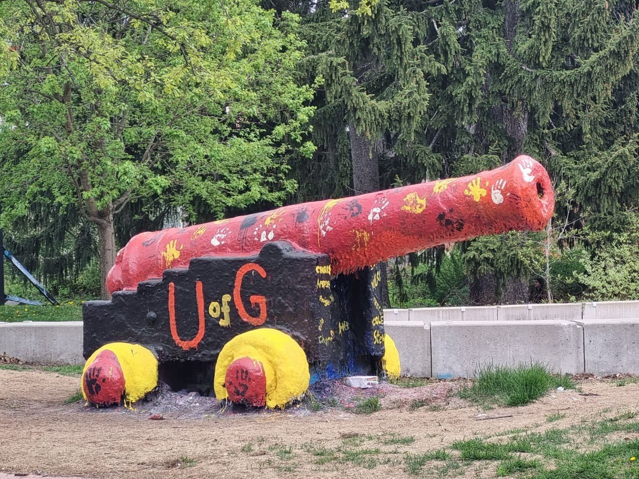 Painted cannon landmark at the University of Guelph