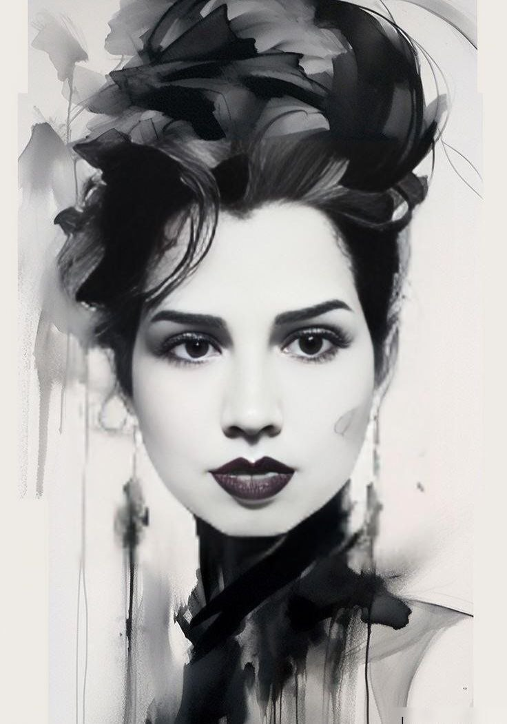 Artistic black-and-white portrait of Zahra Zandiyeh